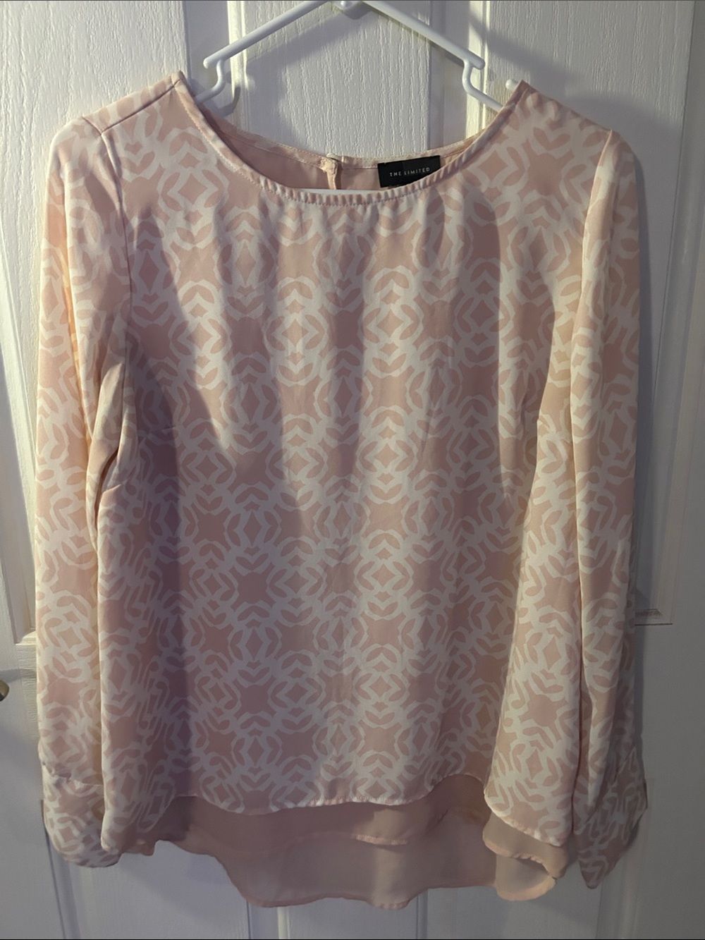 The Limited Pale Pink & White Patterned Long-Sleeve Blouse
